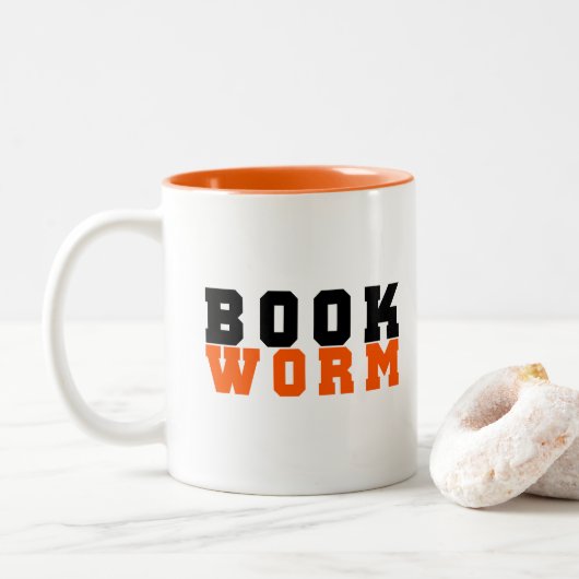 Boekenwurm, boekenliefhebber tweekleurige koffiemok (Met donut)