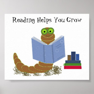 Boekenwurm die boeken leest poster