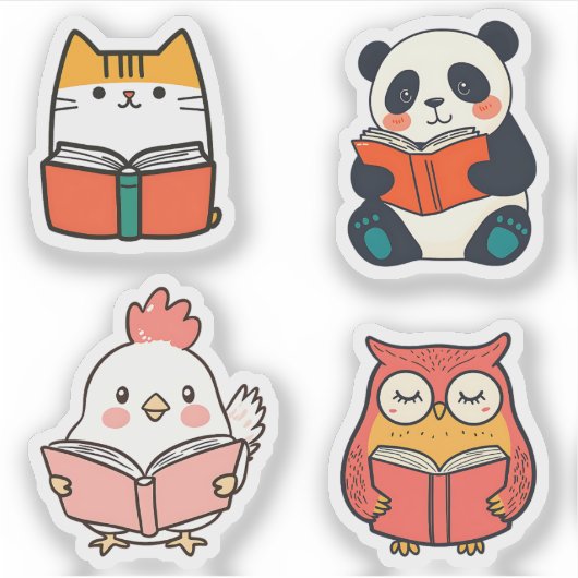 Boekenwurm Dieren Leesboek Schattige Bookish Sticker (Voorkant)