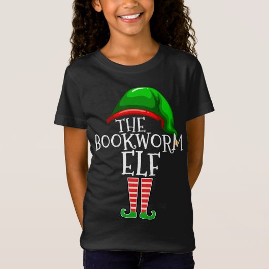 Boekenwurm Elf Bijpassende Familie Kerstmis Lezing T-shirt (Voorkant)