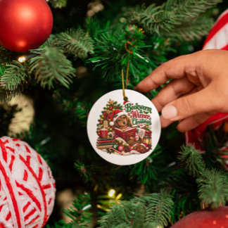 Boekenwurm en Wiener Kerstmis Dachshund Boekliefhe Keramisch Ornament