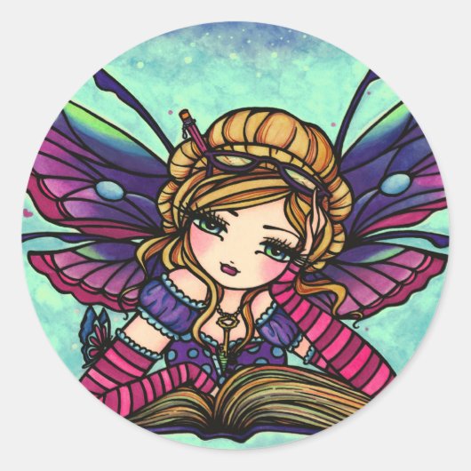 Boekenwurm Fairy Library Fantasy Art Stickers (Voorkant)