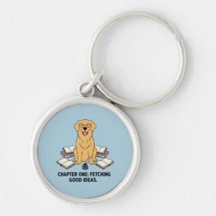 Boekenwurm Golden Retriever Blauwe Zilveren Access Sleutelhanger