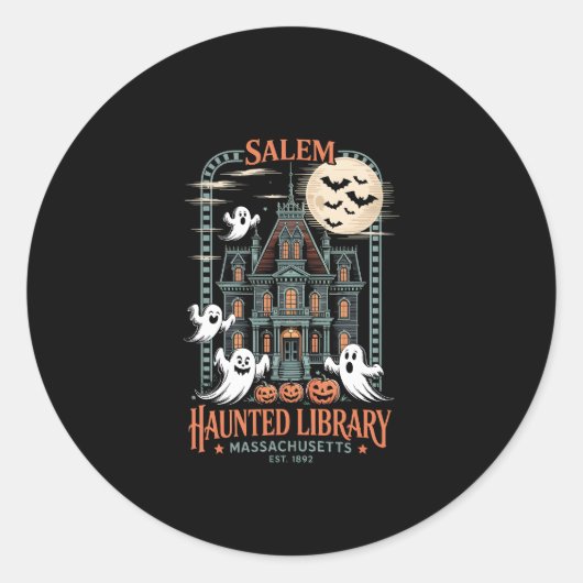Boekenwurm Halloween Shirt Haunted Library Ronde Sticker (Voorkant)