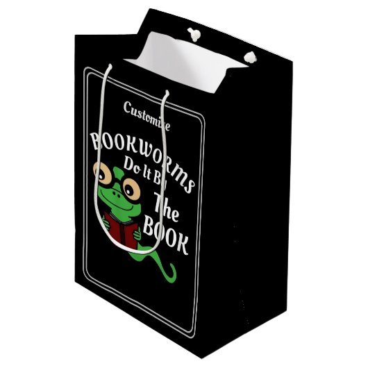 Boekenwurm Humor Zwart Custom Medium Cadeauzakje (Voorkant Gekanteld)