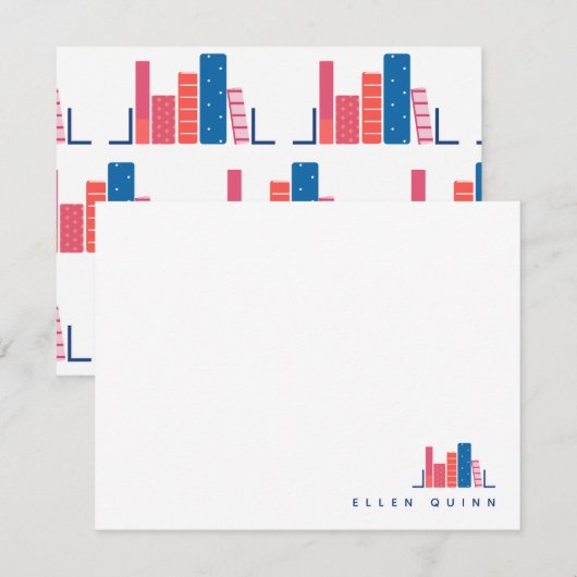 Boekenwurm in Blauwe Notitiekaart Notitiekaartje (Voorkant / Achterkant)