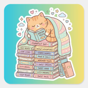 Boekenwurm Kat Gezellig Leeskat Vierkante Sticker