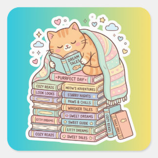 Boekenwurm Kat Gezellig Leeskat Vierkante Sticker