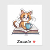 Boekenwurm Kat met Koffie Waterdicht Sticker (Vel)