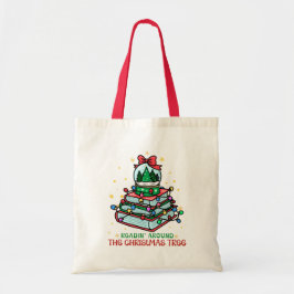 Boekenwurm leest rond de kerstboom tote bag