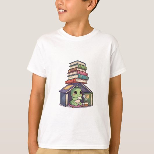 Boekenwurm Lezen in Boekenstapel Huis Kinderen T-shirt (Voorkant)