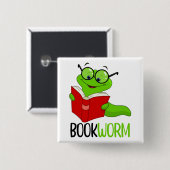Boekenwurm Lezen  Vierkante Button 5,1 Cm (Voorkant /achterkant)