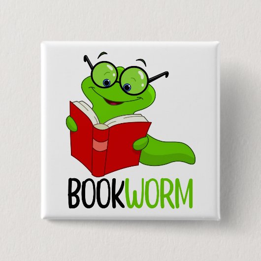 Boekenwurm Lezen  Vierkante Button 5,1 Cm (Voorkant)