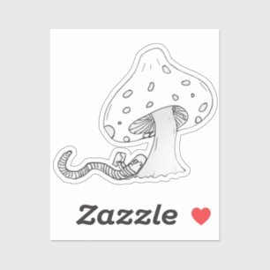 Boekenwurm onder een paddenstoel sticker