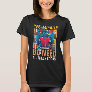 Boekenwurm vliegend mythisch schepsel lezen draak t-shirt
