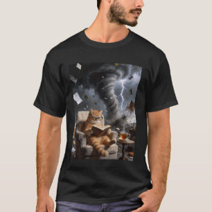 Boekenwurmkat leest bril koffie in tornado chaos t-shirt