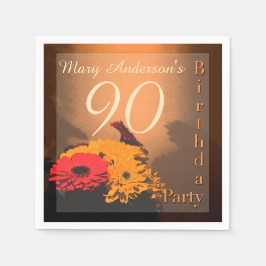 Boeket 90ste Verjaardag papieren servetten (Voorkant)