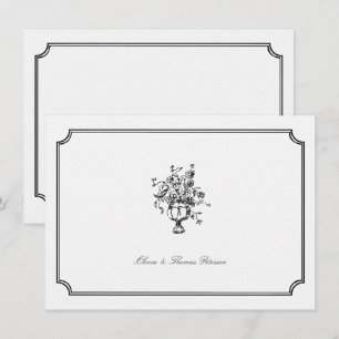 Boeket Art Sketch Lijst Trouwpaar Notitiekaartje