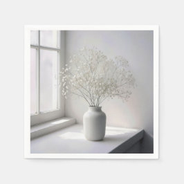 Boeket Baby's Breath in Witte Vaas Servet