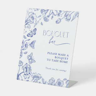 Boeket Bar Something Blue Floral Vrijgezellenfeest Reclamebord Met Voetstuk