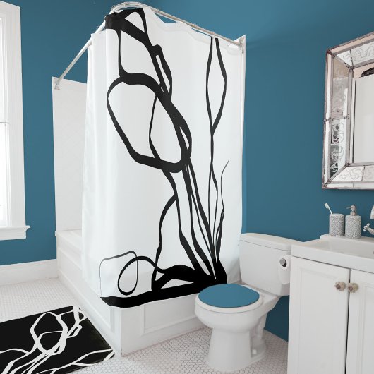 Boeket Blanc: Abstract Wit & Zwart Douchegordijn