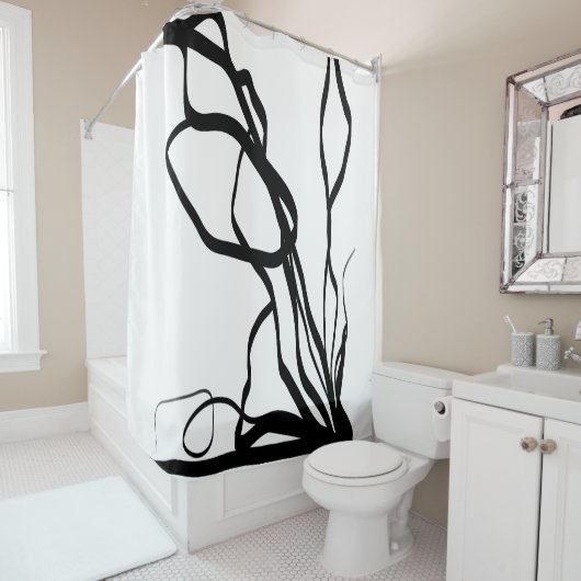 Boeket Blanc: Abstract Wit & Zwart Douchegordijn (In situ)