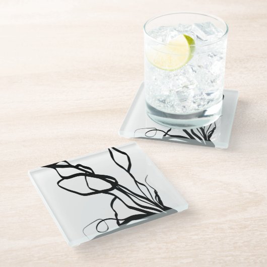 Boeket Blanc: Abstract Wit & Zwart Glazen Onderzetter (Schuin)