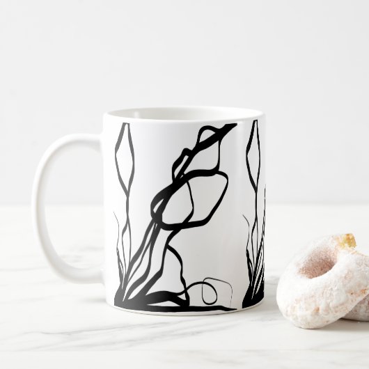 Boeket Blanc: Abstract Wit & Zwart Koffiemok (Met donut)