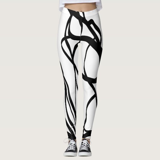 Boeket Blanc: Abstract Wit & Zwart Leggings (Voorkant)
