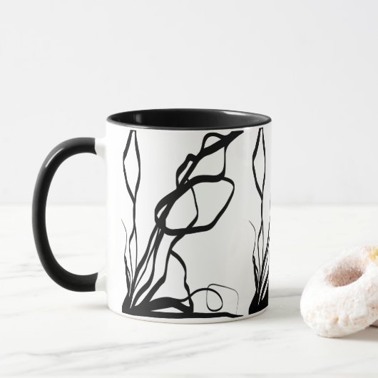 Boeket Blanc: Abstract Wit & Zwart Mok (Met donut)