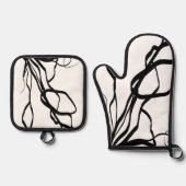 Boeket Blanc: Abstract Wit & Zwart Ovenwant & Pannenlap Set (Voorkant)