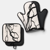 Boeket Blanc: Abstract Wit & Zwart Ovenwant & Pannenlap Set (Voorkant / Achterkant)