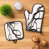 Boeket Blanc: Abstract Wit & Zwart Ovenwant & Pannenlap Set (Top down)