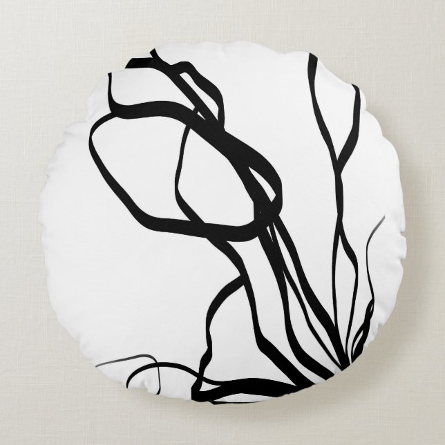Boeket Blanc: Abstract Wit & Zwart Rond Kussen (Voorkant)