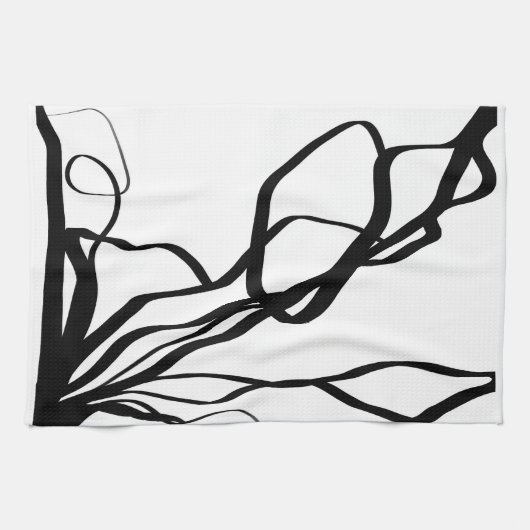 Boeket Blanc: Abstract Wit & Zwart Theedoek (Horizontaal)