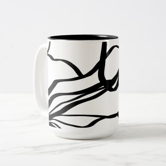 Boeket Blanc: Abstract Wit & Zwart Tweekleurige Koffiemok (Voorkant links)