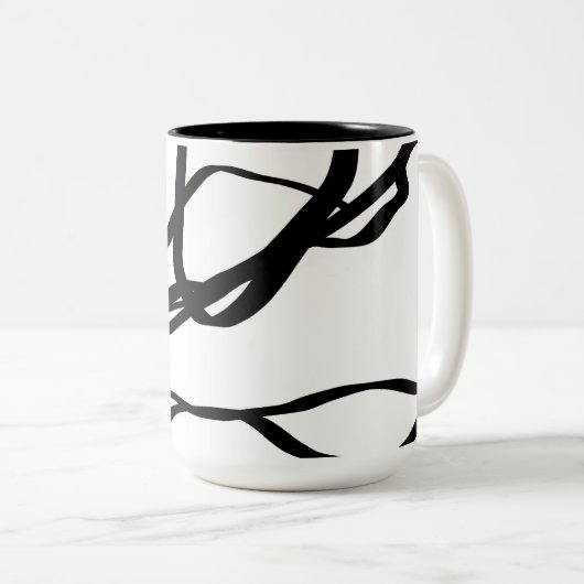 Boeket Blanc: Abstract Wit & Zwart Tweekleurige Koffiemok (Voorkant rechts)