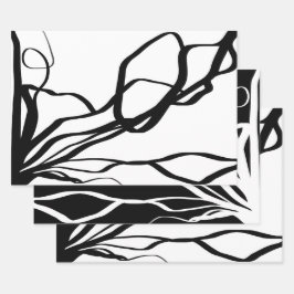 Boeket Blanc & Noir: Abstract Wit & Zwart Inpakpapier Vel
