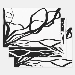 Boeket Blanc & Noir: Abstract Wit & Zwart Inpakpapier Vel