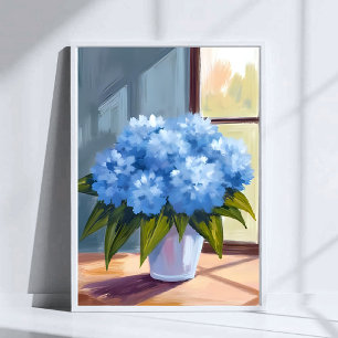 Boeket blauwe hortensia bloemschildering poster