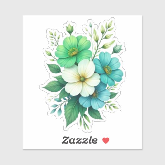 Boeket Blauwe Witte Bloemen-57453 Sticker (Vel)