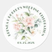 Boeket Bleekroze Rozen Ronde Sticker (Voorkant)