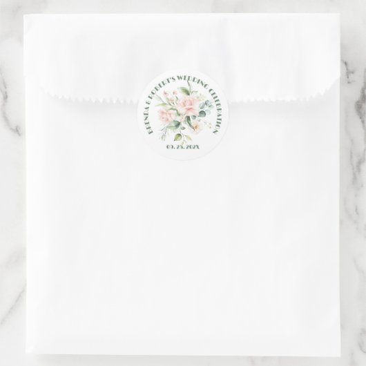 Boeket Bleke Roze Rozen Ronde Sticker (Tas)