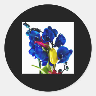 Boeket bloemen - Blauwe Orchideeën Ronde Sticker