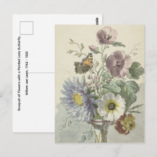 Boeket Bloemen - Geschilderde Dame Vlinder Briefkaart