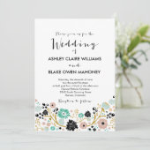  Boeket Bloemen Huwelijksuitnodiging Blush Kaart (Staand voorkant)