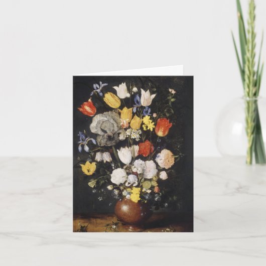Boeket bloemen in een aardewerken vaas (1610) feestdagen kaart (Voorkant)