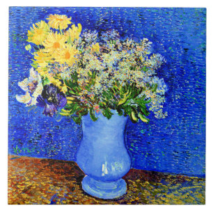 Boeket Bloemen in een Blauwe Vaas Tegeltje