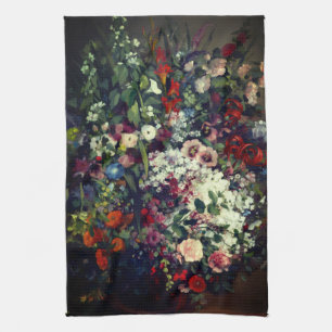 boeket bloemen in een vaas theedoek