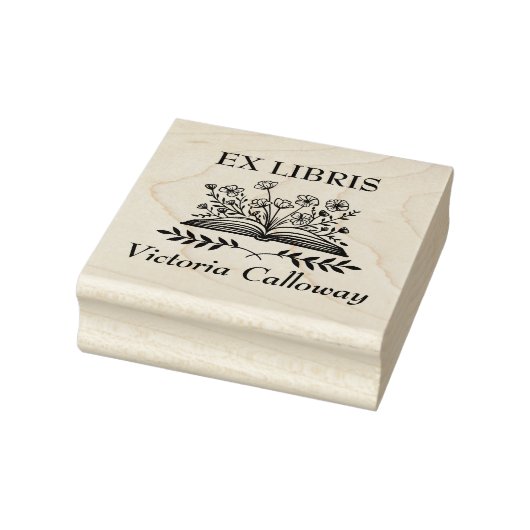 Boeket Bloemen Open Boek Ex Libris Boekplaat Rubberstempel (Stempel)